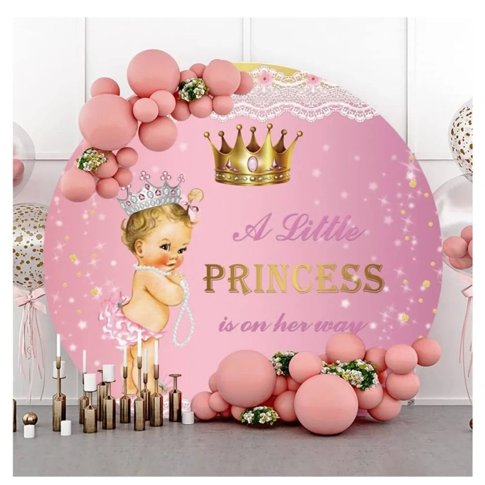 Pink and Gold Princess Backdrop 5x5 round
